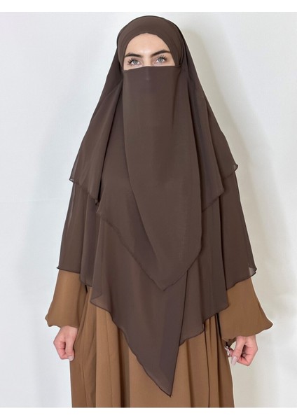 3katlı Multı Sifon Sufle Khimar Peceli Hazır Büyük Esarp Kahve