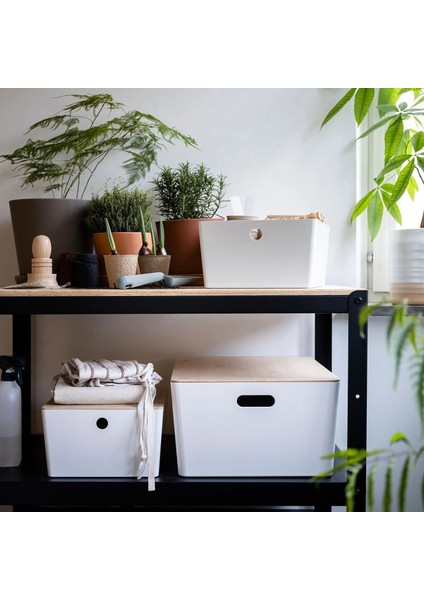 Kuggıs Kapaklı Kutu Beyaz Bambu 26 x 35 x 15 cm