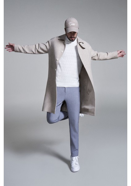 Erkek Bej Gizli Patlı Reglan Kollu Uzun Kaşe Kaban A32Y6102