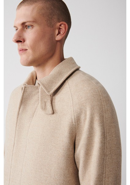 Erkek Bej Gizli Patlı Reglan Kollu Uzun Kaşe Kaban A32Y6102