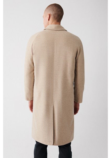 Erkek Bej Gizli Patlı Reglan Kollu Uzun Kaşe Kaban A32Y6102