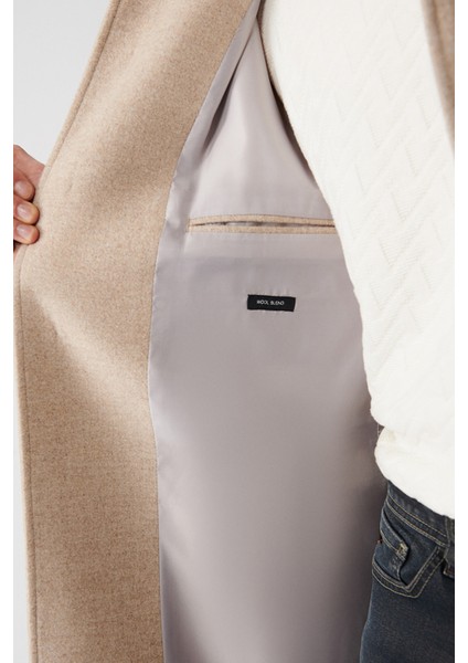 Erkek Bej Gizli Patlı Reglan Kollu Uzun Kaşe Kaban A32Y6102