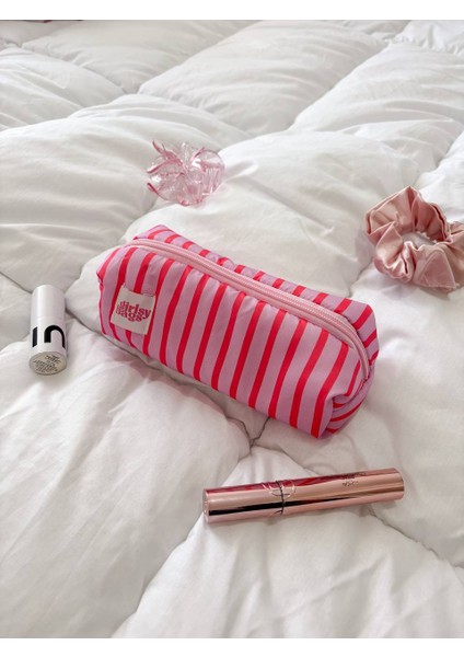 Pembe Çizgili Tek Gözlü Kalemlik Sıvı Geçirmez Yıkanabilir Fermuarlı Okul Kalem Kutusu fiyatları