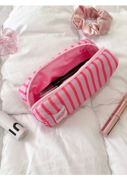 Pembe Çizgili Tek Gözlü Kalemlik Sıvı Geçirmez Yıkanabilir Fermuarlı Okul Kalem Kutusu modelleri