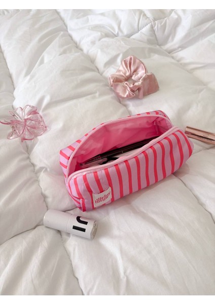 Pembe Çizgili Tek Gözlü Kalemlik Sıvı Geçirmez Yıkanabilir Fermuarlı Okul Kalem Kutusu fırsatları