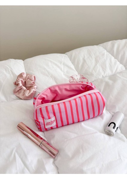 Pembe Çizgili Tek Gözlü Kalemlik Sıvı Geçirmez Yıkanabilir Fermuarlı Okul Kalem Kutusu indirimleri