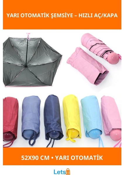 Katlanabilir Yarı Otomatik Şemsiye 52X90 cm Dayanıklı Su Geçirmez
