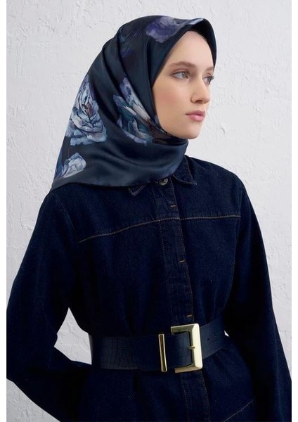 2025 Desenli Saf Ipek Twill Eşarp 9419-56