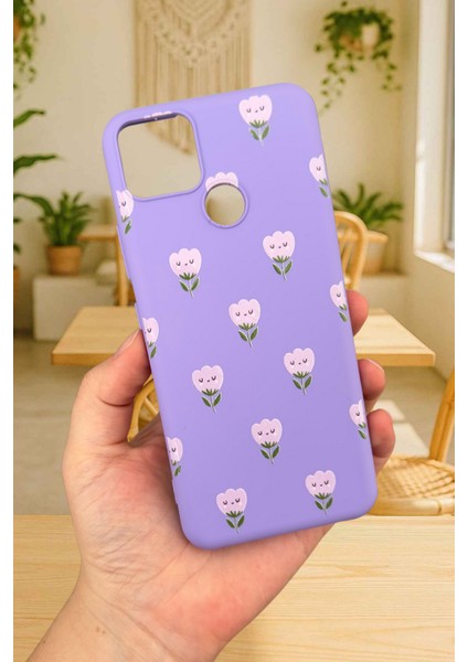 Realme C25 Uyumlu Kılıf Mini Lale Desenli Silikon Darbe Emici Klasik Korumalı Rubber Kapak