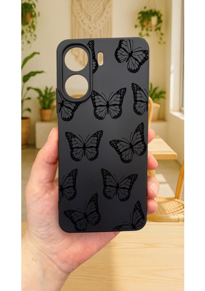 Redmi 13C-SIYAH Kelebek Desenli Lansman Kamera Korumalı Yumuşak Silikon Rubber Kılıf fiyatları