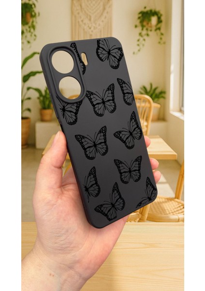 Redmi 13C-SIYAH Kelebek Desenli Lansman Kamera Korumalı Yumuşak Silikon Rubber Kılıf modelleri