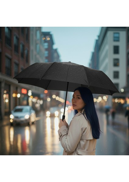 Julianna Siyah Şemsiye Otomatik Açılır & Kapanır Mekanizmalı 58x95 cm-Modern Dayanıklı Tasarım