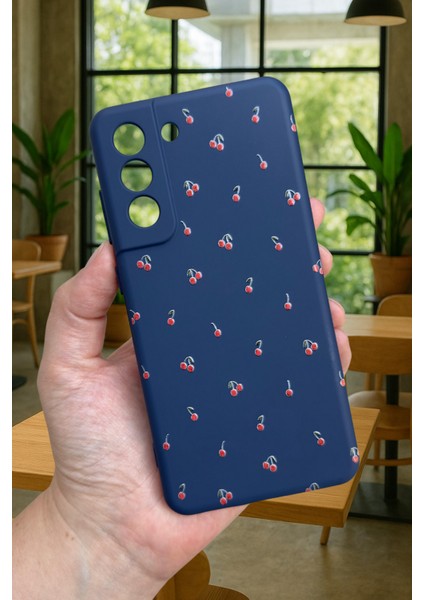 Samsung Galaxy S21 Fe - Mini Kiraz Desenli Silikon Darbe Emici Klasik Korumalı Rubber Kılıf