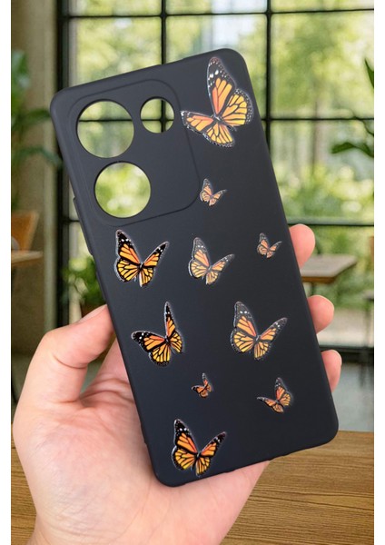Tcn Camon 20 Pro Uyumlu Turuncu Kelebek Desenli Silikon Darbe Emici Klasik Korumalı Rubber Kılıf
