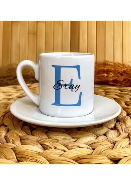 Mavi Harf Temalı Kişiye Özel Isimli Türk Kahvesi Fincanı – Porselen 90 ml