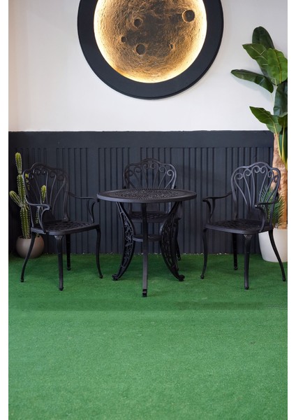 Istanbul Masa Takımı Ø75 cm Yuvarlak Masa + 3 Adet Istanbul Koltuk Ferforje Görünümlü Set