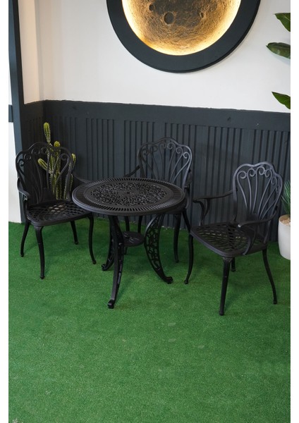 Istanbul Masa Takımı Ø75 cm Yuvarlak Masa + 3 Adet Istanbul Koltuk Ferforje Görünümlü Set indirimleri
