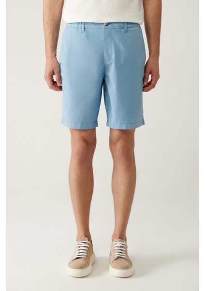 Erkek Mavi Beli Lastikli Pamuklu Aspendos Relaxed Fit Şort A41Y3733