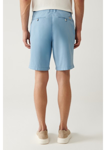 Erkek Mavi Beli Lastikli Pamuklu Aspendos Relaxed Fit Şort A41Y3733