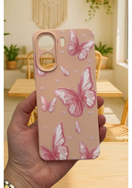 Xiaomi Poco X7 Pro Pembe Kelebek Desenli Silikon Darbe Emici Klasik Korumalı Rubber Kılıf fiyatları