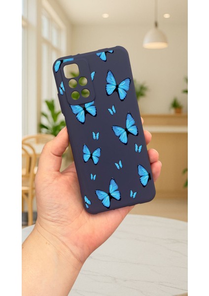 Xiaomi Redmi 10 2022 Mavi Kelebek Desenli Silikon Darbe Emici Klasik Korumalı Rubber Kılıf