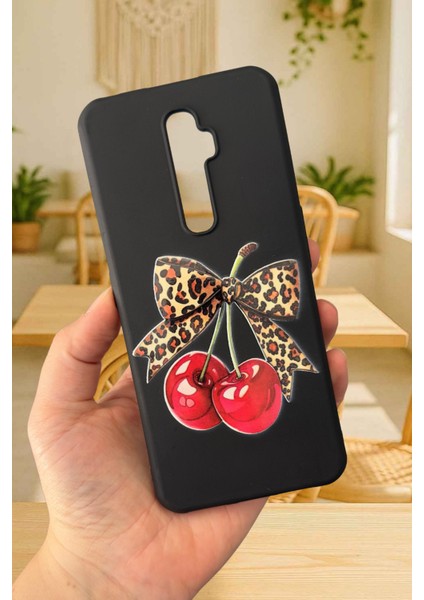 Xiaomi Redmi 9 Uyumlu Kiraz Leopar Fiyonk Desenli Silikon Darbe Emici Rubber Kılıf