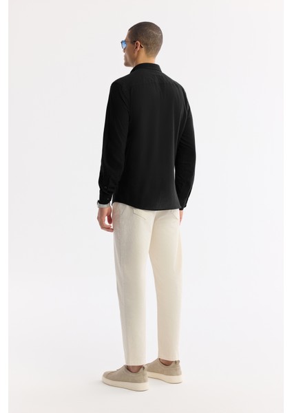 Erkek Siyah Düğmeli Yaka %100 Pamuk Regular Fit Gömlek A51Y2206