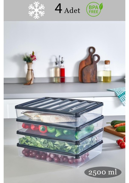 4 Adet 2500 ml Difriz Buzdolabı Saklama Kabı Buzdolabı Düzenleyici Mikrodalga Kabı