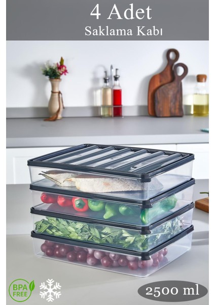 4 Adet 2500 ml Difriz Buzdolabı Saklama Kabı Buzdolabı Düzenleyici Mikrodalga Kabı indirimleri