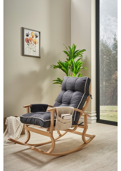 Relax Lüx Ahşap Çift Minderli Çift Cepli Sallanan Sandalye Çift Taraflı Sallanan Koltuk Tv Koltuğu