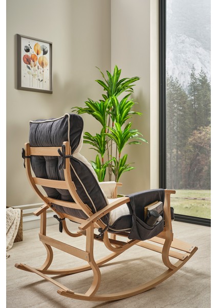 Relax Lüx Ahşap Çift Minderli Çift Cepli Sallanan Sandalye Çift Taraflı Sallanan Koltuk Tv Koltuğu