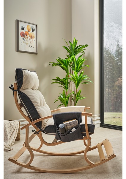 Relax Lüx Ahşap Çift Minderli Çift Cepli Sallanan Sandalye Çift Taraflı Sallanan Koltuk Tv Koltuğu