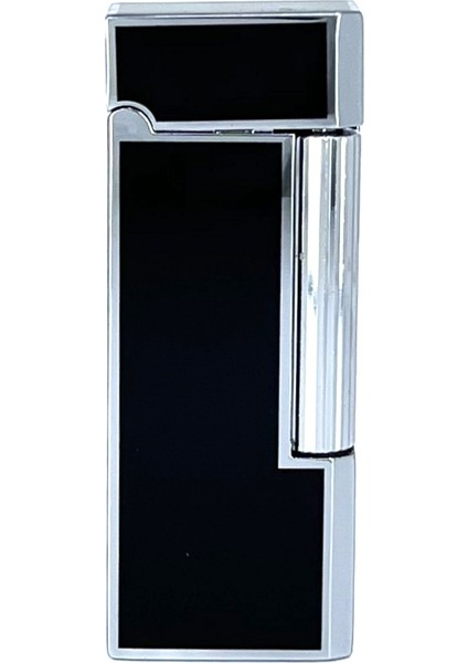 Krom Rengi Köşeli Soft Flame Çakmak - Siyah