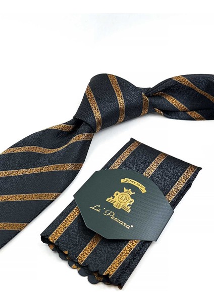 Siyah Çizgi Desen Mendilli Klasik Kravat KK12667 fiyatları