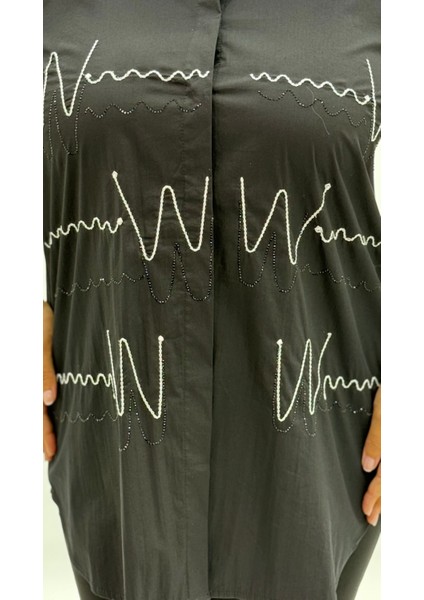 Büyük Beden Düğmeli Taşlı Uzun Kol Oversize Kadın Gömlek indirimleri