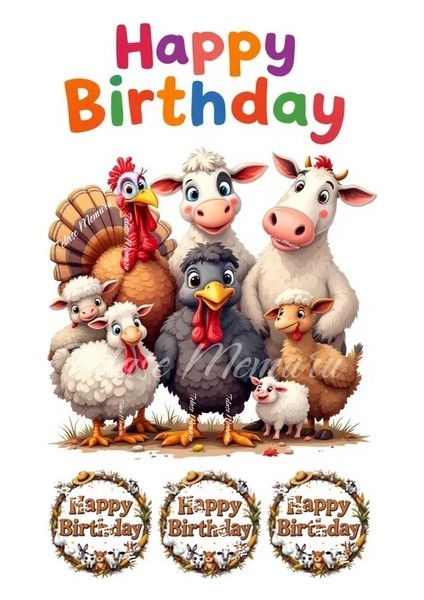 Çiftlik Hayvanları Pasta Resmi ve Pasta Süsü - Pasta Resmi ve Baskısı - Yenilebilir Kağıt Baskı 2
