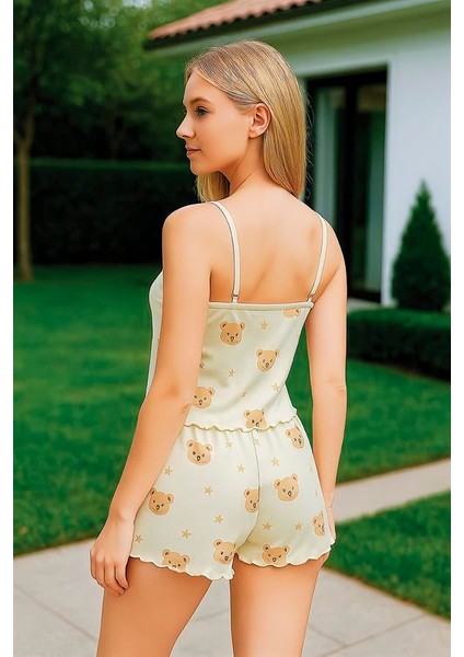 Kadın Fantazi Iç Giyim Amora Secret Pamuklu Ayıcık Desenli Yıldızlı Krem Ince Askılı Şortlu Pijama Takımı - Şehvetli ve Zarif Tasarım fiyatları