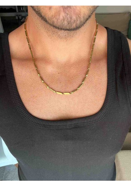 Erkek Gold Stainless Steel Ince Desenli Zincir Kolye – Kararma Yapmaz