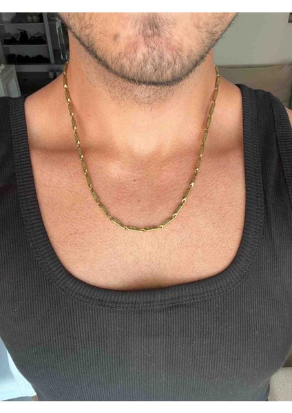 Erkek Gold Stainless Steel Ince Desenli Zincir Kolye – Kararma Yapmaz modelleri