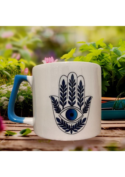 Nazar Kupa Çift Taraf Baskılı Kupa- Seramik Çay, Kahve Hediyelik Bardağı Mavi Lüks