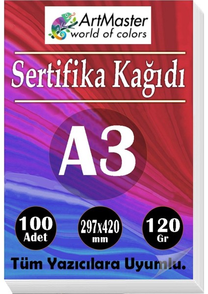 A3 Sertifika Kağıdı 100 Adet 120 Gram Kalın Fotokopi Kağıdı Tüm Yazıcılara Uyumlu 29.7X42 cm Kalın Baskı Kağıdı