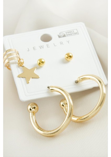 5 Adet Yıldız Boru Halka Küpe 2,5 cm