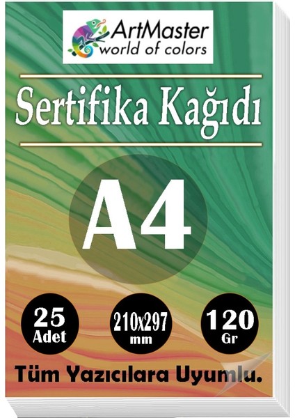 A4 Sertifika Kağıdı 25 Adet Gramajlı Fotokopi Kağıdı 120 gr Tüm Yazıcılara Uyumlu 21X29.7 cm Kalın Baskı Kağıdı Kalın