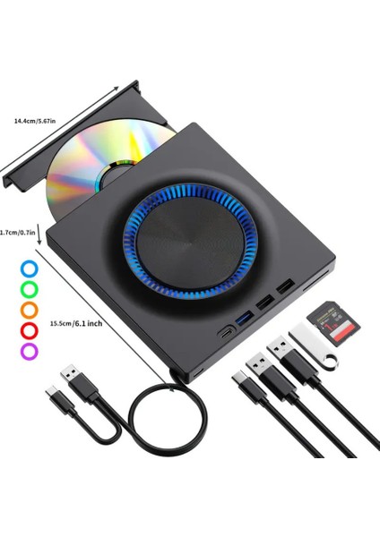 Çok Fonksiyonlu Harici CD DVD Sürücü USB 3.0 Type-C Cd/dvd Yazıcı Okuyucu Laptop Mac Windows 11