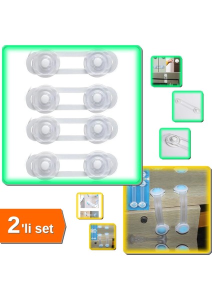 Çocuk Güvenliği Için 4lü Çok Amaçlı Koruma + 2li Dolap Çekmece Kilidi Seti - J9KLX2