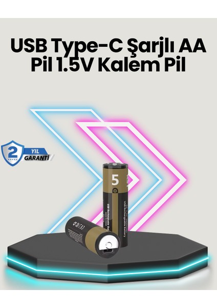 Yüksek Performanslı Aa USB Şarjlı Lityum Pil | 1.5V Sabit Güç | 2’li Paket - T795G096-Z6579