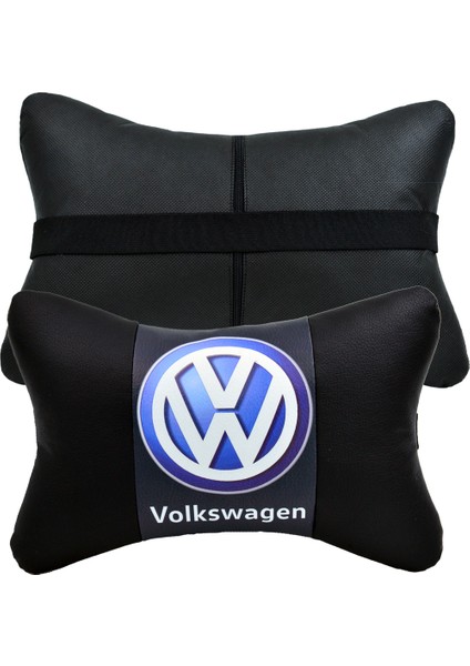 2 Adet Volkswagen Dijital Baskılı Logolu Ortopedik Oto Boyun Yastığı Deri Tr