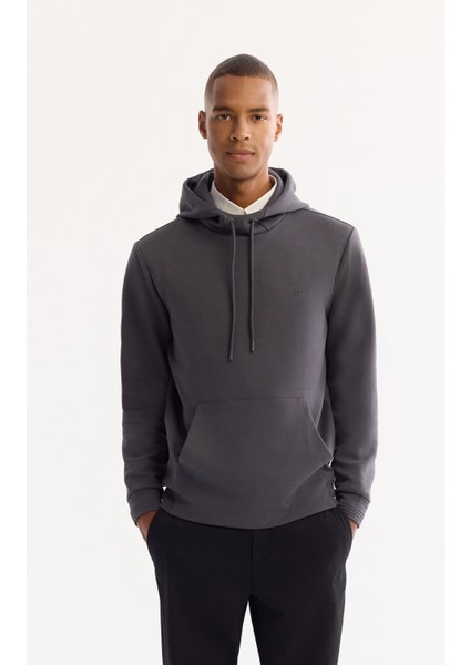 Erkek Antrasit Kapüşonlu Pamuklu Bi-Stretch Regular Fit Sweatshirt A52Y1201