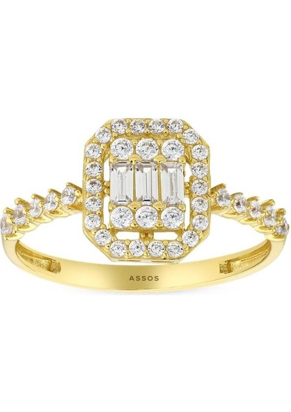 Altın Baget Taşlı Tasarım Yüzük - 14K