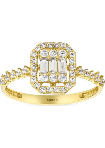 Altın Baget Taşlı Tasarım Yüzük - 14K